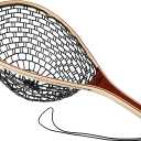 Landing Net for Fly Fishing, Trout Fishing Net, Soft Rubber Catch and Release Fish Net with Wooden Handle, 23.6x15x10.6