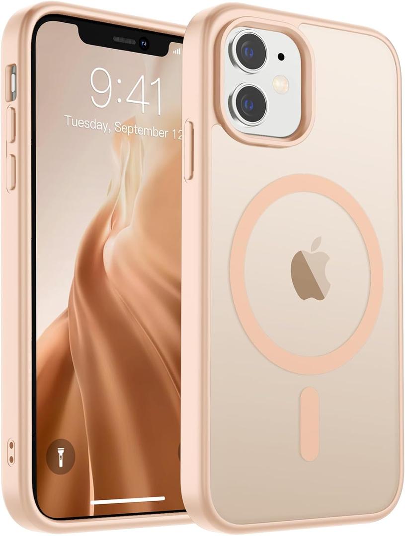 SUPFINE Magnetic for iPhone 11 Case (Compatible with MagSafe) (Military Grade Drop Protection) Slim Translucent Matte Shockproof with Anti-Fingerprint Phone Case,Sand Pink