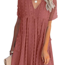 HBEYYTO Women's V Neck Short Sleeve Ruffle Loose Summer Flowy Mini Dress Size 2XL