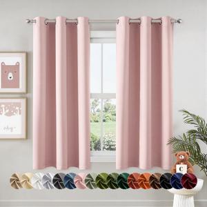 MIULEE Baby Pink Blackout Curtains for Girls Bedroom Living Room 63 Inches Long 2 Panels, Nursery Thermal Insulated Room Darkening Drapes Solid Grommet Top Noise Reducing Window Curtains 40x63 Inch