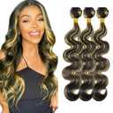 P1B/27 Human Hair Highlight Body Wave Bundles Double Weft Brazilian Hair Extensions 10 12 14 inch Ombre Two Tone Black Mixed With Honey Blonde Bundles