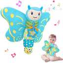 Baby Toys 0-6 Months, Infant Musical Sensory Stuffed Animal with Squeaker, Rattle, Crinkle Wings, Teether & Hanging Ring, Tummy Time Toy for Newborn 0-3-6-12 Months Boys & Girls Gift, Butterfly, Blue
