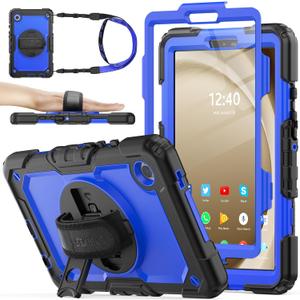 SEYMAC stock Case for Samsung Galaxy Tab A9 8.7'', Full-Body Drop Protection Case with Screen Protector Pencil Holder [360 Rotating Hand Strap] &Stand, Blue+Black