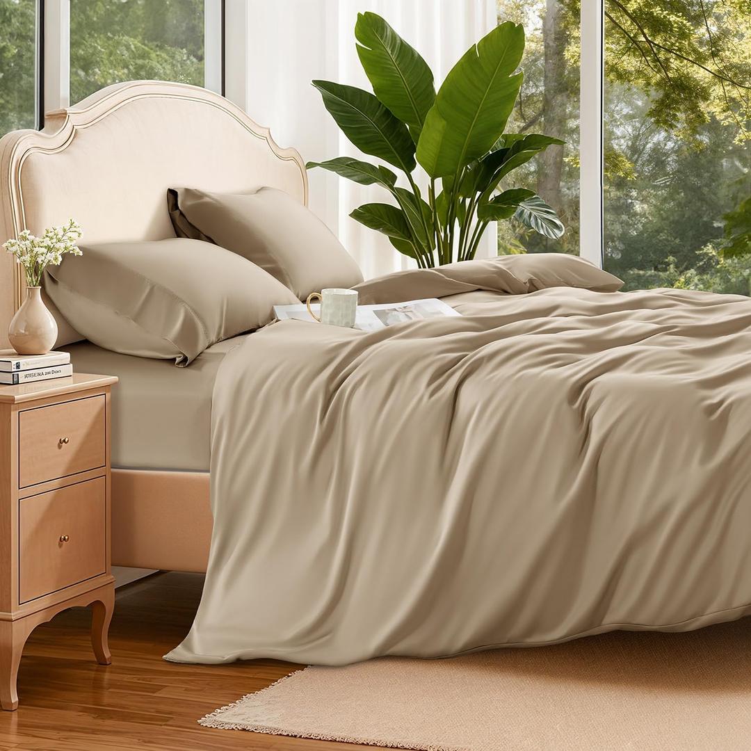 Shilucheng 100% Silk Duvet Cover Set, Luxury 6A Mulberry Silk Comforter Cover, Smooth Cooling Breathable Duvet Cover 3 Piece with Zipper Closure (Queen,Champagne)