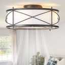Black Flush Mount Farmhouse Ceiling Fan with Lights, 20" Caged Rustic Ceiling Fans with Light and Remote, Enclosed with 6 Speeds for Living Room, Bedroom, Nursery