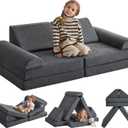 Kids Couch Play Couch Large, Miss Fabric Modular Foam Floor Sofa Soft Play Equipment, Convertible Sofa Bed and Playhouse (Darkgrey)