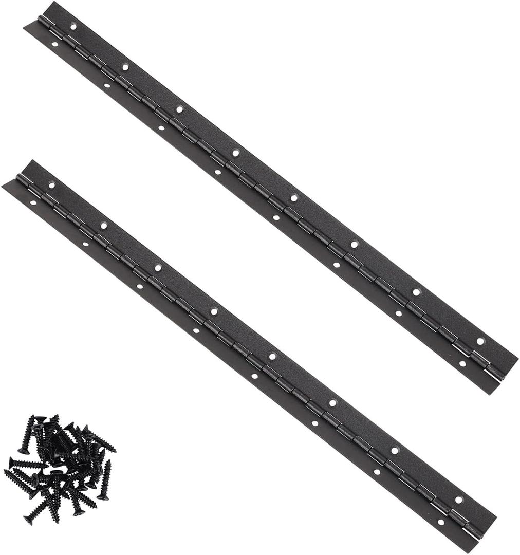 AurDo 2Pcs 16inch Black Heavy Duty Continuous&Piano Hinges,1.2" Open Width Stainless Steel Piano Hinge with Holes and Screws,Working for Wood Box,Wood Furniture,Piano Cabinets