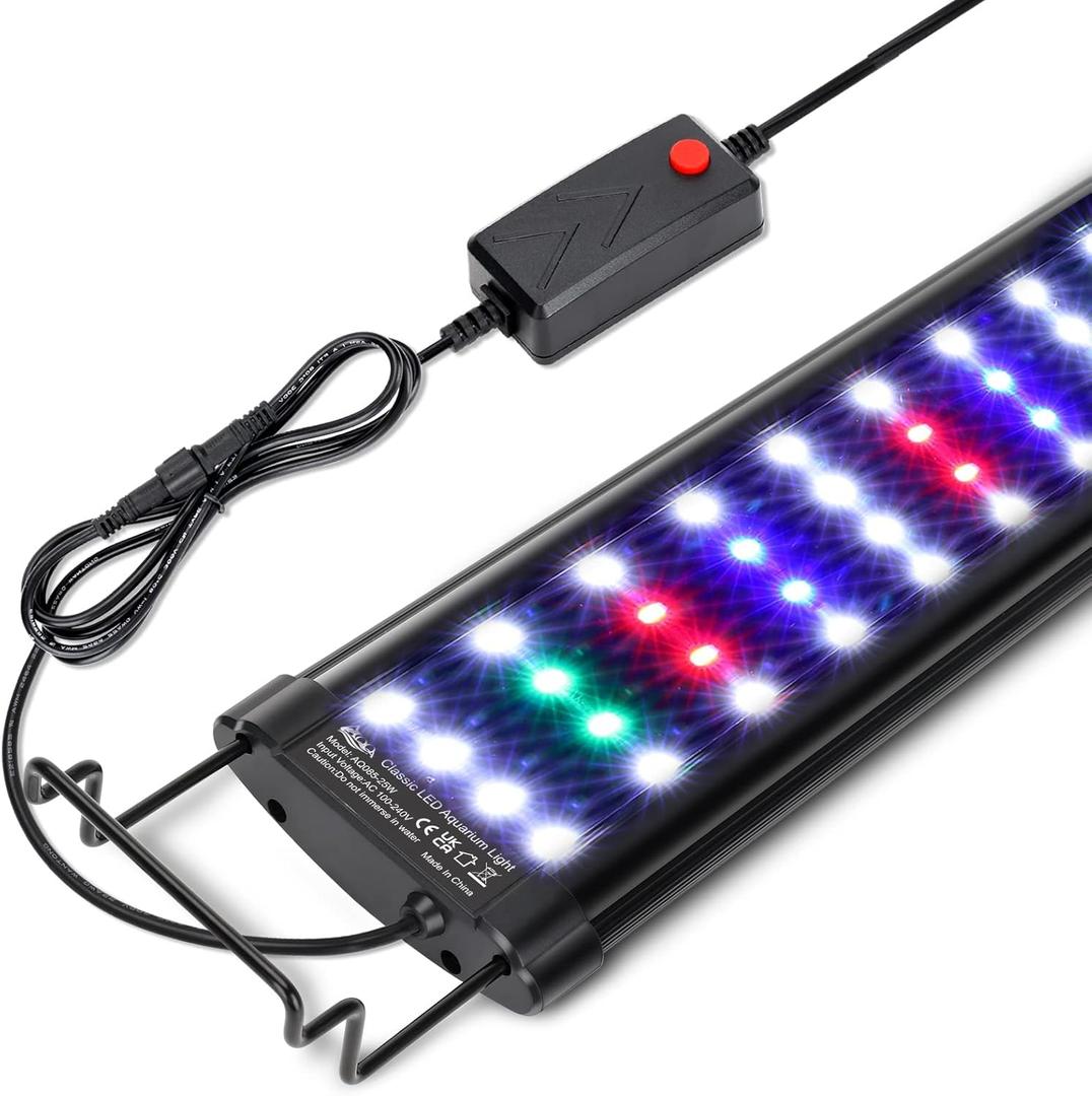 AQQA Aquarium Light,Full Spectrum LED Fish Tank Lights,12"-54" Adjustable Multi-Color White Blue Red Green LEDs with Extendable Brackets,14W-31W for Freshwater Plants (23W (24"-32"))