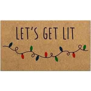 Tinideya 1 Pcs Christmas Welcome Coir Doormat 16.9 x 30.3 Inch Lets Get Lit Funny Xmas Porch Decor Mat Non Slip Natural Fiber Coir Front Doormat Decor for Holiday Home Indoor Gift