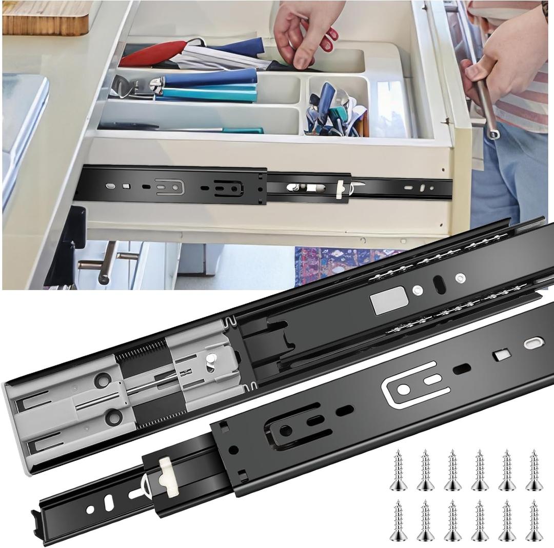 16 inch Drawer Slides 6 Pairs (12pcs) Soft Close 3 fold Full Extension Side Mount Cabinet Drawer Glides 16" Black Cabinet Rails for Dresser, Cabinet, Kitchen 100 LB Capacity
