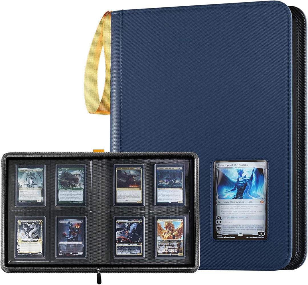 ProCase 4 Pocket Top Loader Binder, Holding 144 Cards in 3"x4" Toploaders, Side Loading Small Book Folder with Clear Window for Pokemon, Trading, Sports Cards Collection TCG, MTG -Navy
