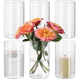 SUPMIND 6 Pack Glass Cylinder Vase for Table Centerpieces, 6 Inch Clear Glass Flower Vases Bulk Glass Hurricane Candle Holder Small Floral Vases for Table, Floating Candle Vase for Wedding Home Décor