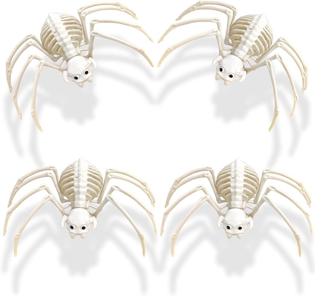 4Pcs Realistic Spider Skeleton,Horrible Spider Bone,Vivid Spider Skeleton Model Halloween Decorations for Yard Garden Lawn,Haunted House Props(Spider-4p)
