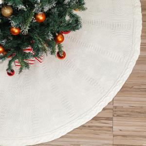 84 Inch Christmas Tree Skirt Extra Large White Vintage Chunky Xmas Knitted Tree Skirt Giant Braided Cable Knit Rustic Farmhouse Xmas Ornaments for Home Merry Christmas Holiday Winter Party Decorations