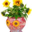 Sungmor Ceramic Hand Painted Succulent Flower Pots, 9 Inch Large Pottery Pots for Indoor Outdoor Plants, Decorative Ceramic Vase for Flower Arrangement Home Decor, Vintage Centerpieces Flowerpot (Red & Daisy (Dia.: 9inch & H: 8inch))