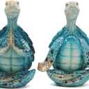 2Pcs Sea Turtle Meditating Yoga Statues - Beach & Home Office/Bedroom Decor - Resin Zen Turtle Figurines for Beachy Decor