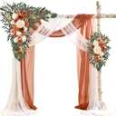 Wedding Arch Flowers with Drapes Kit (Pack of 4) - 2pcs Artificial Terracotta Deluxe Swag with 2pcs Sheer Drapes for Wedding Ceremony Arbor Reception Backdrop Rose Floral Decoration