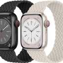 2 Pack Braided Solo Loop For Apple Watch Band 40mm 41mm 42mm 44mm 45mm 46mm 38mm 49mm Ultra 3 2 Women men,Stretchy Woven Nylon Elastic Strap Wristbands For iWatch Series 11/10/9/8/7/6/5/4/3/SE 2/SE 3 (Black Starlight)