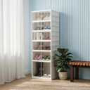 Foldable 6-Tier Shoe Rack Organizer, Large Clear Shoe Storage Cabinet with Magnetic Doors, Heavy Duty Slim Vertical Shoes Rack for Bedroom, Entryway or Garage - White (Holds 12 Pairs), 18 inches x 47 inches x 14 inches