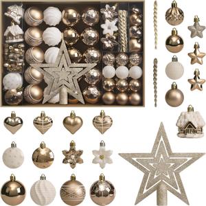 MoonXmas Christmas Ball Ornament Set, 88Pcs Plastic Shatterproof Christmas Xmas Tree Hanging Decorations, for Indoor Home Thanksgiving Halloween Party Decor - Champagne/White 