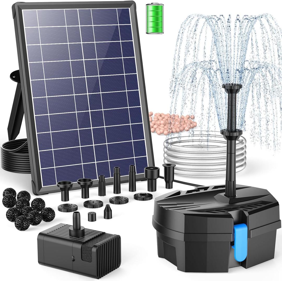 POPOSOAP Solar Pond Filter Built-in 3000mAh Battery Backup, 8W Solar Pond Filter with Water Pump, Pond Filter with Water Shortage Protection & Clear Tubing for Ponds Fish Tank Bird Bath Garden