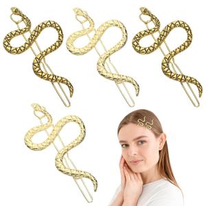 4pcs Snake Hair Clip Vintage Decorative Metal Hair Pins for Women and Girls (Golden, Ancient Gold)