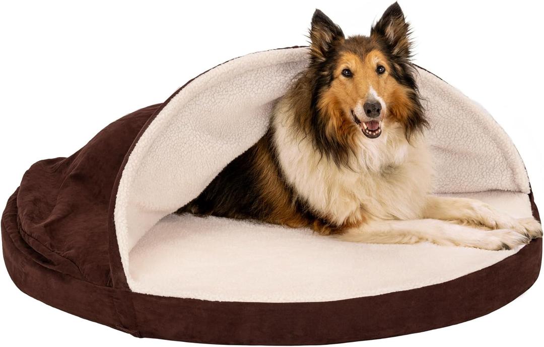 Furhaven 44" Round Cooling Gel Dog Bed for Large Dogs w/ Removable Washable Cover, For Dogs Up to 80 lbs - Sherpa & Suede Snuggery - Espresso, 44-inch (44" x 44" x 3")