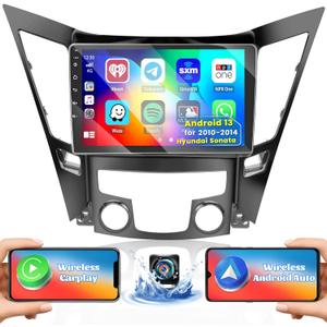 Android Car Stereo for Hyundai Sonata 2010-2015 2+32GB with Wireless Carplay Android Auto, 9" Touch Screen Radio Dash Kit GPS Navigation WiFi Bluetooth SWC Mirror Link, Mic Backup Camera