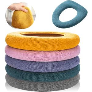 Legigo 5 Pack Thicker Bathroom Toilet Seat Cover Pads- Soft Warmer Toilet Seat Cushion Cover Stretchable Washable Fiber Cloth, Easy Installation Comfortable Toilet Lid Seat Cover(Knitted Style)