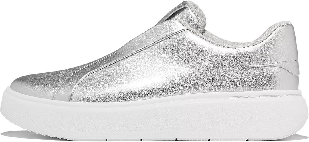 FitFlop Womens Rtg Leather Laceless Sneakers (8, Silver)