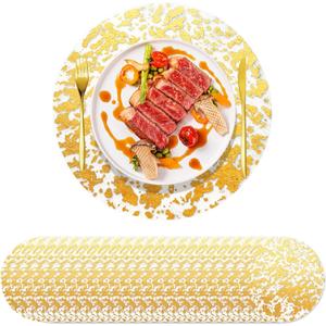 KesaPlan 100 PCS Disposable Gold Placemats Set, 13" Metallic Round Doilies for Tables, Gold Foil Mesh Pressed String Table Mats, Thin Mesh Decorative Doilies for Wedding, Holiday, Party, Christmas (Gold Foil-100pcs)