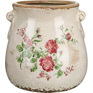 Ninehaoou Ceramic Scroll Planter 6.5 Inch Chinoiserie Floral Vase with Drainage Holes Vintage Flower Vase Flower Pot Rustic Ceramic Pots for Indoor Plants Garden Home Bookshelf Decor (Pink Green)