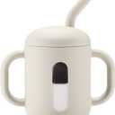 CLYMENE Silicone Training Cup with Straw & Handles | Baby Sippy Cup | Water Drinking Cup for Infants and Toddlers 6 Months+, 6 oz, Ivory