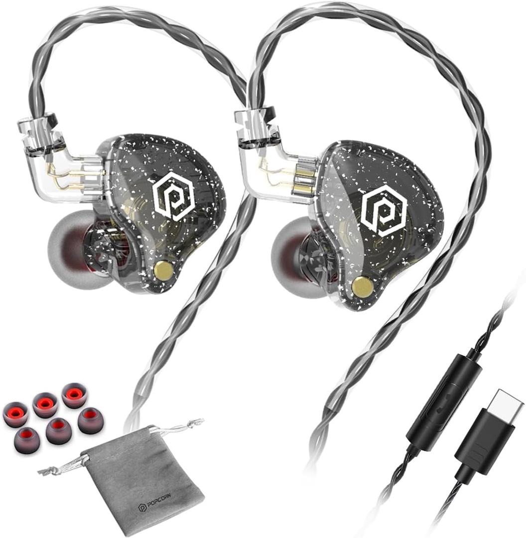 POPCORN Bass X8 Pro Type C in Ear Monitors Headphones Gaming Earbuds Headphones Stereo with Microphone (Black)
