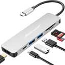 Hiearcool USB C Hub Multi-Port Adapter, 7-in-1 USB-C Dongle with 4K HDMI 100W PD SD/TF Card Reader, USBC Dock Compatible for MacBook Pro/Air Dell XPS Lenovo HP and Other Windows Laptops-Sliver White