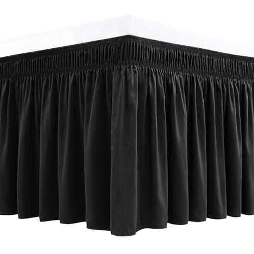 Biscaynebay Wrap Around Bed Skirts for Full & Full XL Beds 16" Drop, Black Adjustable Elastic Dust Ruffles Easy Fit Wrinkle & Fade Resistant Silky Luxurious Fabric Solid Machine Washable