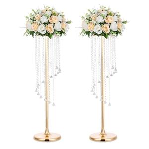Nuptio 2 Pcs 35.4inch Tall Wedding Centerpieces Gold Vases Crystal Flower Vase Metal Flowers Stand for Party Tables Decorations - Elegant Bulk Weddings Decoration Table Chandelier Centerpiece Stands