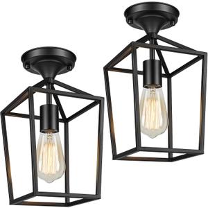 BesLowe 2-Pack Farmhouse Semi Flush Mount Ceiling Light Fixtures for Hallway, Industrial Close to Ceiling Lighting for Entryway Kitchen Foyer Laundry, Black