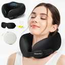 Travel Neck Pillow for Airplane, Neck Travel Pillow, Upgraded Soft 100% Pure Memory Foam - Lightweight and Stowable - Ergonomic Design for Long Flights, Car, Train, Office Use