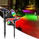 JSOT 2 Pack Christmas Solar Spotlights, RGB Solar Spot Light Outdoor Waterproof Color Changing Landscape Lighting with 9 Lighting Options Decor for Backyard Walkway Tree Lawn