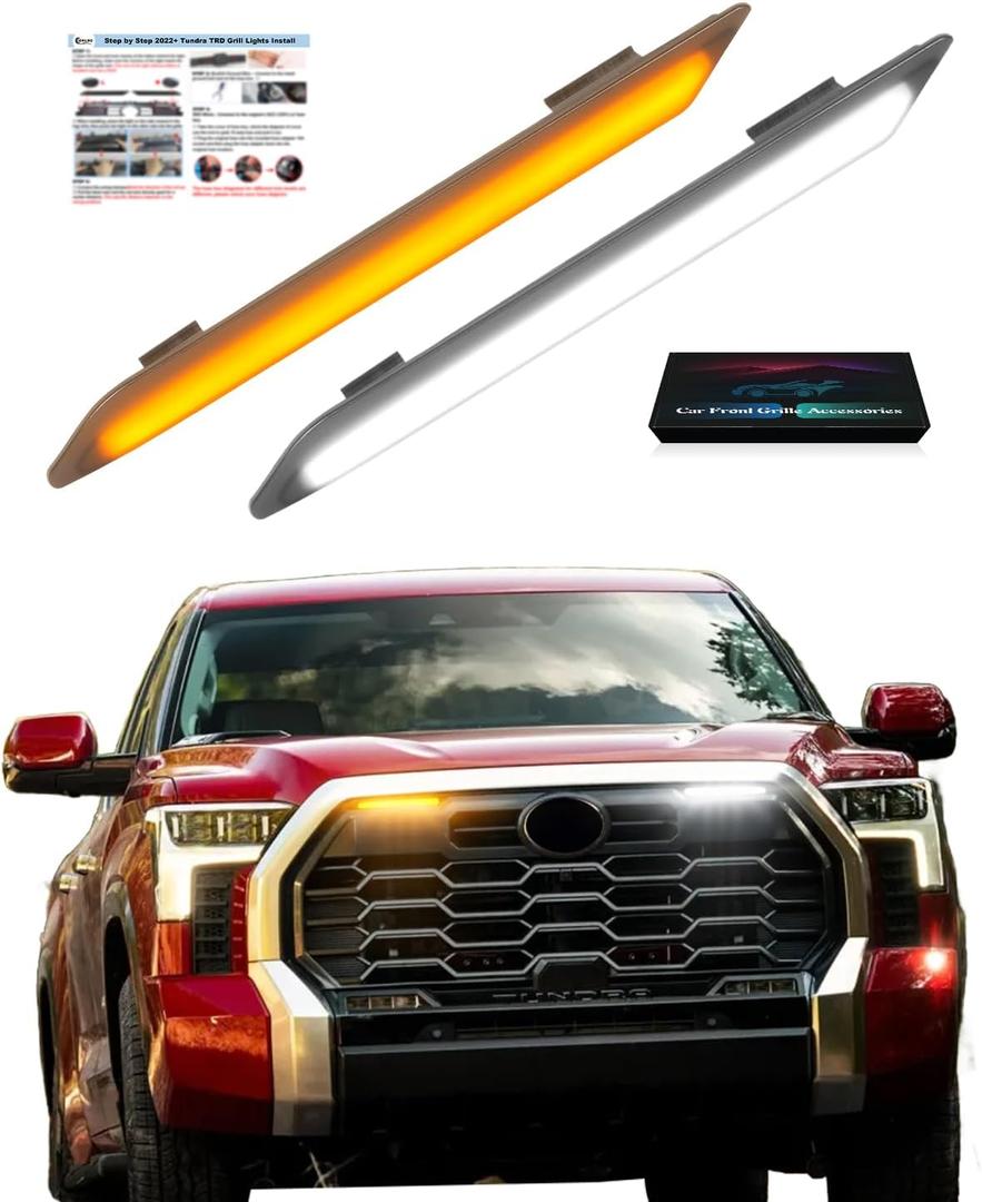 LED Grille Light Bars for Toyota Tundra TRD Off Road and TRD Sport 2022 2023 2024 2025 OEM Grill Front Marker Lights with DRL and Turn Signals