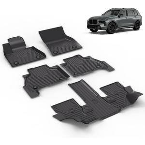 All Weather Car Floor Mats Fit for X7 40i, M50i, M60i (only fit 6 Seater) 2019-2025 2026 Automotive Floor Liners X7 Front& Rear& 3rd Row Accessories Black