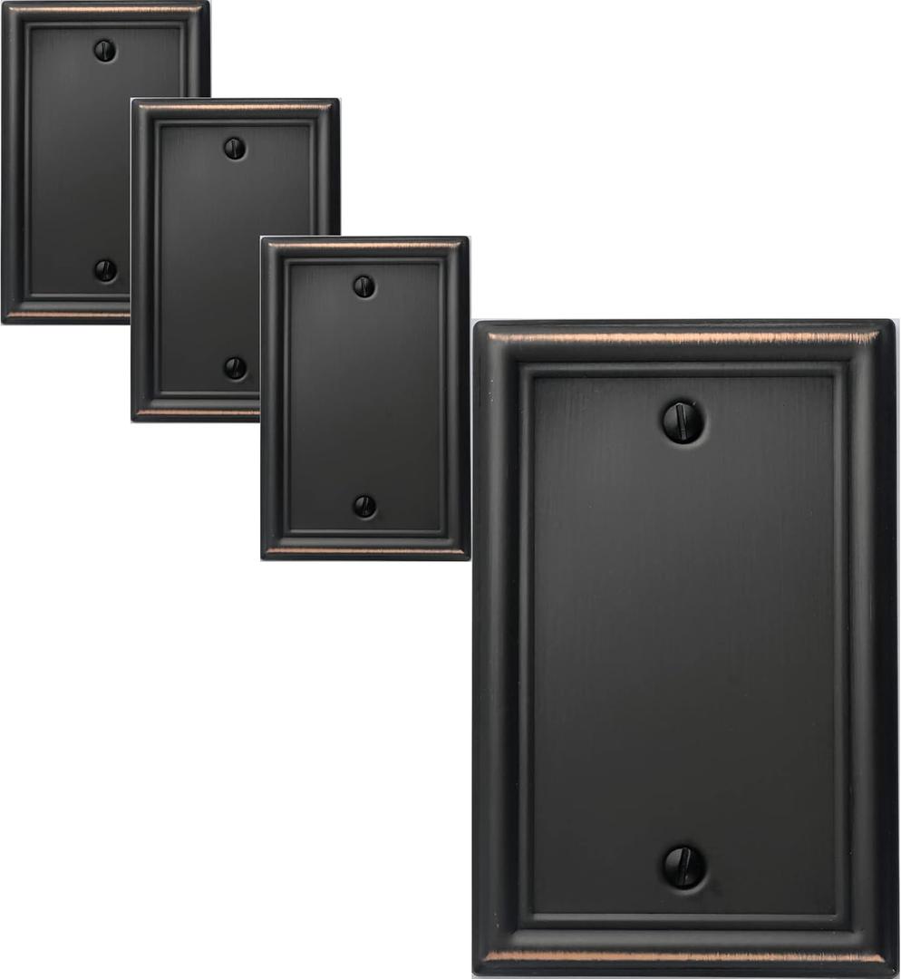 OKAWYC Single Blank Light Switch Cover Luca Metal Wall Plate, 4-Pack Aged Bronze 1 Gang, Light Switch Cover Outlet Cover Decorative Wallplate, Durable