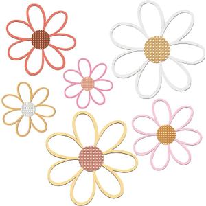 Thyle 6 Pcs Daisy Wall Decor Wooden Daisy Wall Art Flowers Signs Hanging Plaque for Home Nursery Bedroom Farmhouse Bathroom Decorations Housewarming Gifts (Multicolor)
