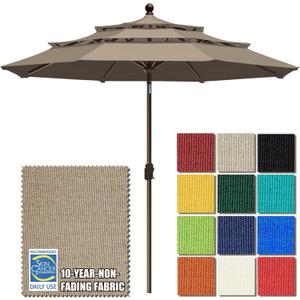 EliteShade USA 10-Year-Non-Fading 9ft 3-Tier Market Patio Umbrella, Commercial Grade Outdoor Table Umbrella with Crank Open, Windproof & UPF 50+ UV Protection, Heavy Duty Ventilation for Garden, Deck, Pool, Backyard, Beach & Bistro, Mushroom