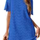 PRETTYGARDEN Women's 2026 Summer Casual Short Dresses Embroidered Lace Short Sleeve Boho Mini Dress Beach Vacation Clothes (Blue, S)
