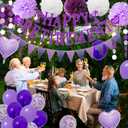 Retirement Party Decorations for Women - Purple Happy Retirement Banner Balloons, Garland Paper Pompoms Bunting Farewell Decor for Retired Coworker