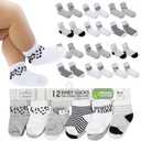 Mother's Choice Organic Cotton Baby Socks, 12 Pairs, Unisex 0-6 Months - Soft, Hypoallergenic Newborn & Infant Socks - Baby Girl & Boy Gifts, (12Pcs, Gray - White)