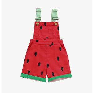 Emmababy Toddler Watermelon Suspender Shorts Baby Girl Denim Romper Sleeveless Straps Jumpsuit Kids Wide Leg Jeans Overalls 18-24 M