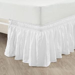 Lush Decor Ruched Ruffle Elastic Easy Wrap Around Bed Skirt Single Queen/King/Cal King White - Queen Bed Skirt - Dust Ruffle - Gray Bedskirts